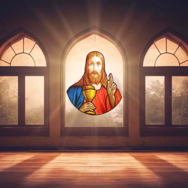 Jesus Holy Communion Faux Stained Glass Window Cling (Creator Uploaded)