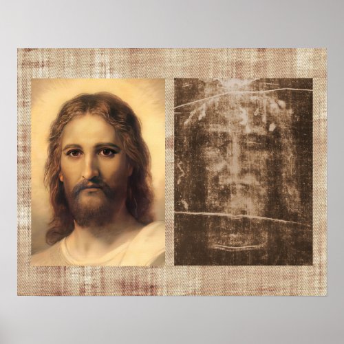Jesus Holy Face and Shroud of Turin Poster