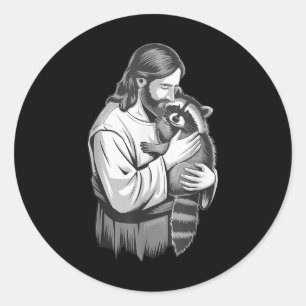 Jesus Hugging Raccoon _1 Classic Round Sticker