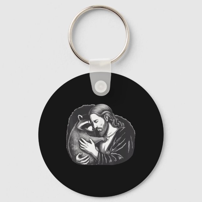 Jesus Hugging Raccoon _2  Keychain (Front)