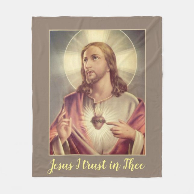 Jesus I trust in Thee Sacred Heart Fleece Blanket (Front)