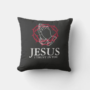 Jesus I Trust In You Praying Hands & Crown Throw Pillow