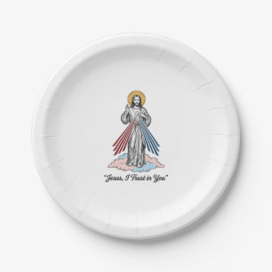 Jesus I Trust in You Vintage Engraving Shirt Desig Paper Plates