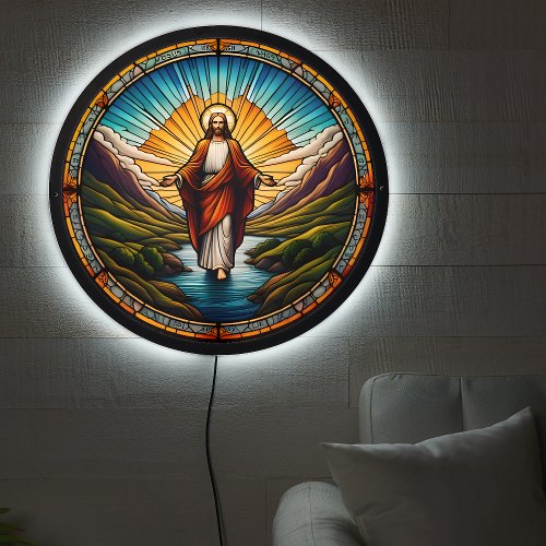 Jesus Illuminated Stained Glass Window LED Sign