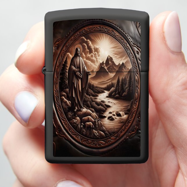 Jesus In A Mountain Landscape Zippo Lighter (In Hand)