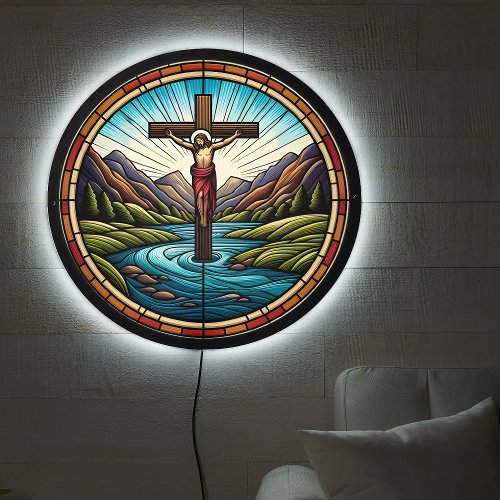 Jesus In A Stained Glass Window LED Sign