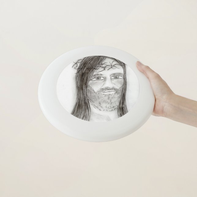 Jesus In Charcoal Wham-O Frisbee (In Hand)