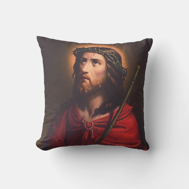 Jesus in Crown of thorns Throw Pillow (Front)
