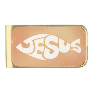 "Jesus" in Fish Shape Christian Gold Finish Money Clip