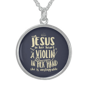 Jesus In Her Heart A Violin in Her Hand Sterling Silver Necklace