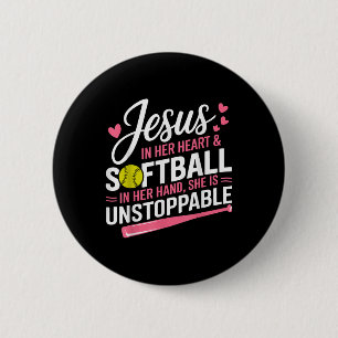 Jesus In Her Heart And Softball In Her Hand Softba Button