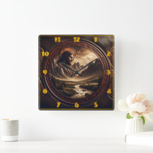 Jesus in Majestic Mountain Landscape at Dusk Square Wall Clock