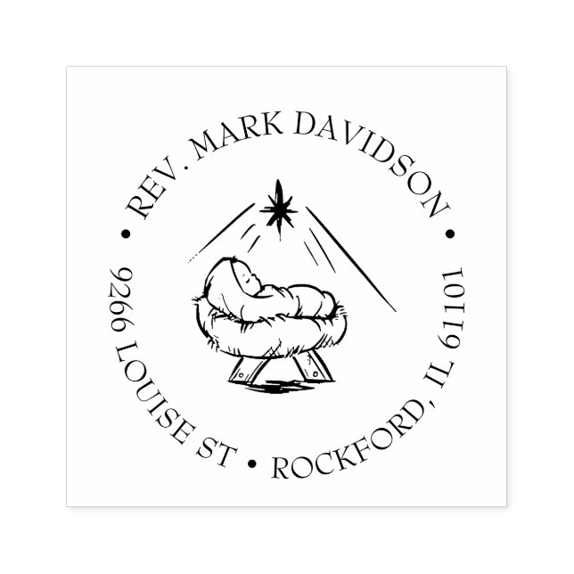 Jesus in Manger Christmas Star Religious Rubber Stamp (Imprint)