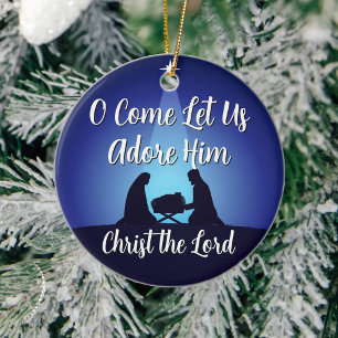 Jesus in Manger Religious Christmas Nativity Scene Ceramic Ornament