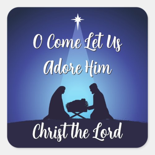 Jesus in Manger Religious Christmas Nativity Scene Square Sticker