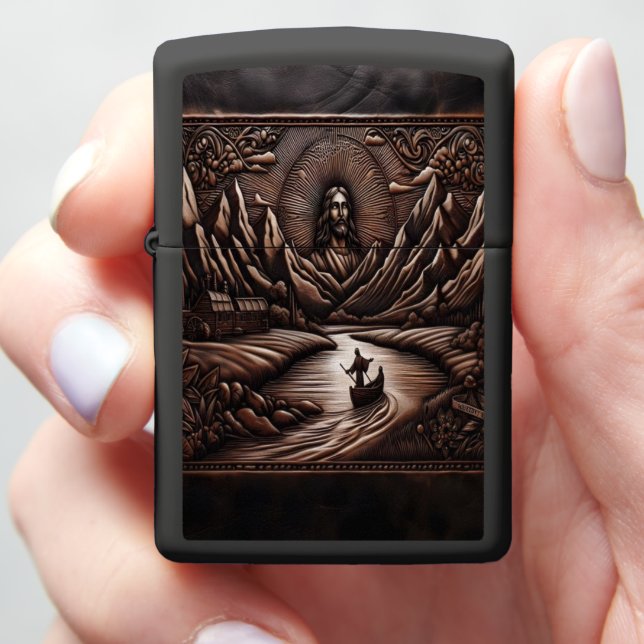 Jesus In Mountain Landscape Zippo Lighter (In Hand)