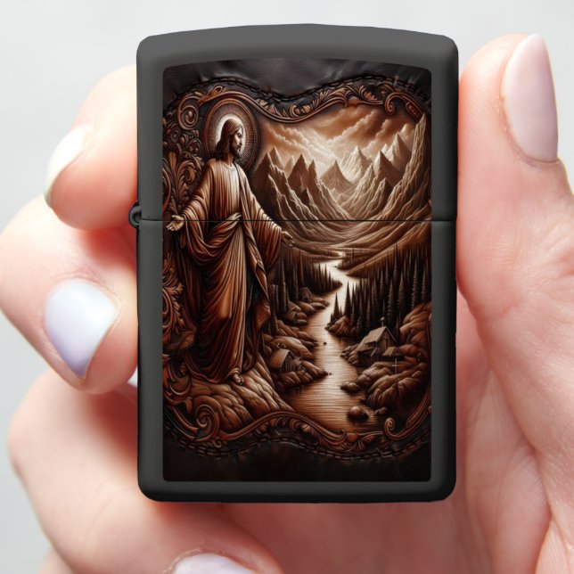 Jesus In Mountain Valley Zippo Lighter (In Hand)
