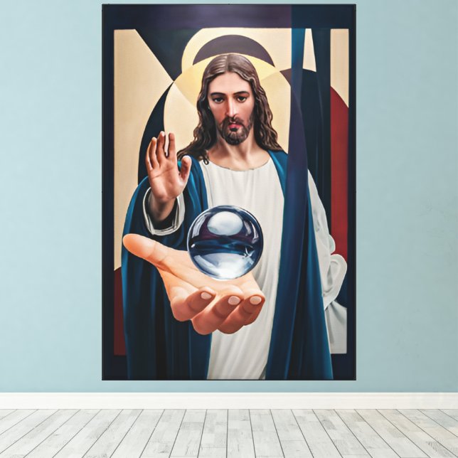Jesus in Neo-Cubist Elegance Modern Abstract Wall  Canvas Print (Insitu(Wood Floor))