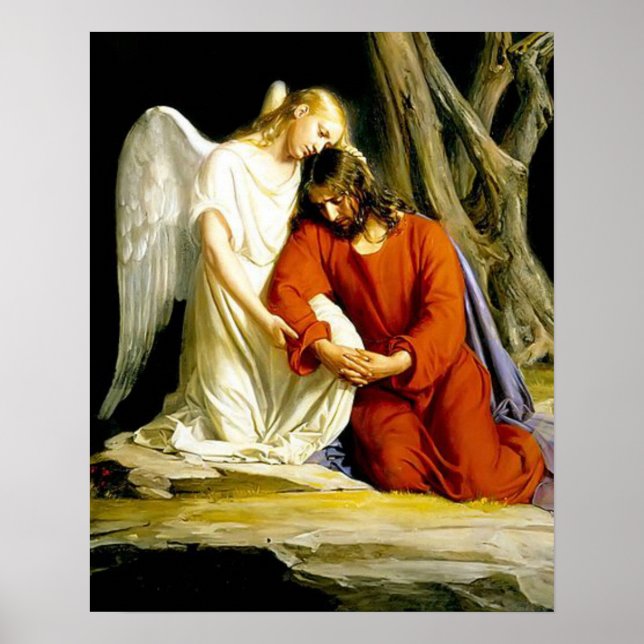 Jesus in Prayer at the Garden of Gethsemane Poster (Front)