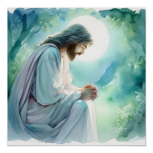 Jesus in Prayer Watercolor Poster (Front)