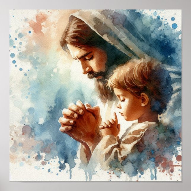 Jesus in Prayer Watercolor Poster (Front)