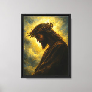 Jesus in Silence with Crown and Golden Light Canvas Print
