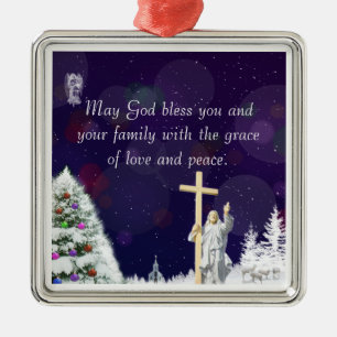 Jesus in Snow Metal Ornament