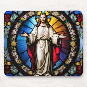 Jesus in stained glass style mouse pad