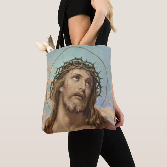 Jesus in the crown of thorns tote bag (Close Up)