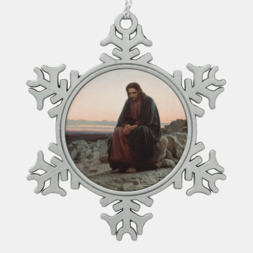 Jesus in the Desert Snowflake Pewter Christmas Ornament