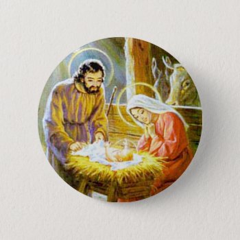 Jesus In The Manger Christmas Nativity Button by santasgrotto at Zazzle