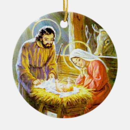 Jesus In The Manger Christmas Nativity Ceramic Ornament