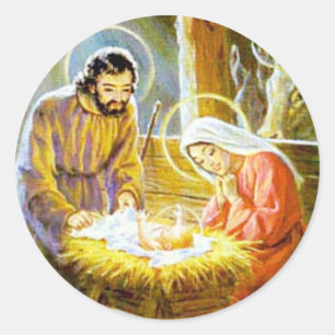 Jesus In The Manger Christmas Nativity Classic Round Sticker