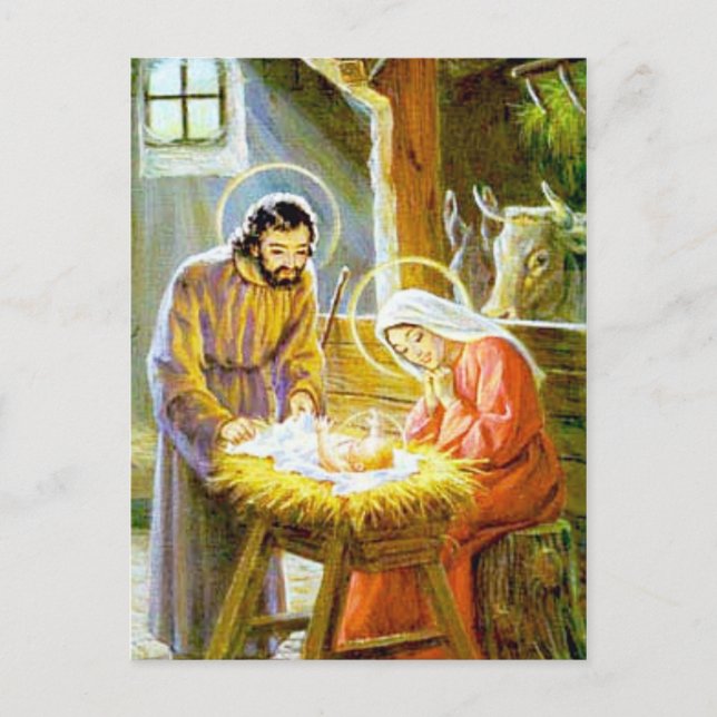 Jesus In The Manger Christmas Nativity Holiday Postcard (Front)