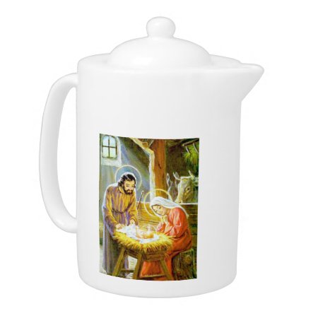 Jesus In The Manger Christmas Nativity Teapot