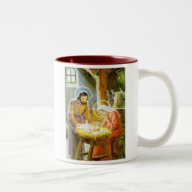 Jesus In The Manger Christmas Nativity Two-Tone Coffee Mug (Right)