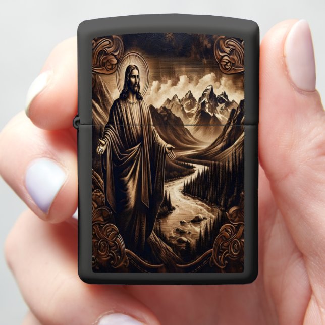 Jesus in the Mountains Zippo Lighter (In Hand)