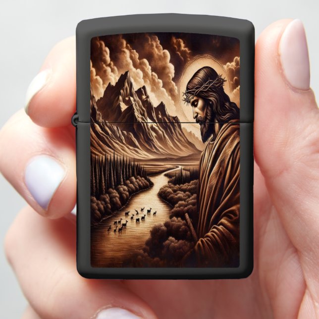 Jesus In The Mountains Zippo Lighter (In Hand)