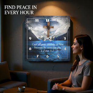 Jesus in the rippling water 1 Peter 5:7 Square Wall Clock