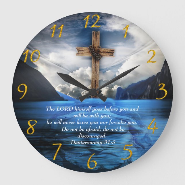 Jesus in the rippling water  Deuteronomy 31:8  Large Clock (Front)
