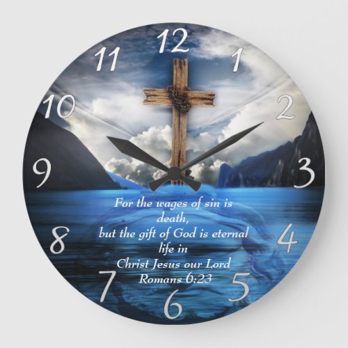 Jesus in the rippling water  Romans 623  Large Clock