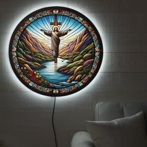 Jesus in the Valley Stained Glass Window LED Sign