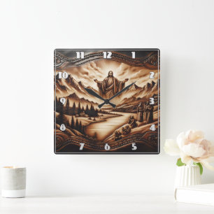 Jesus Inspires Peace Among Mountains and Rivers Square Wall Clock