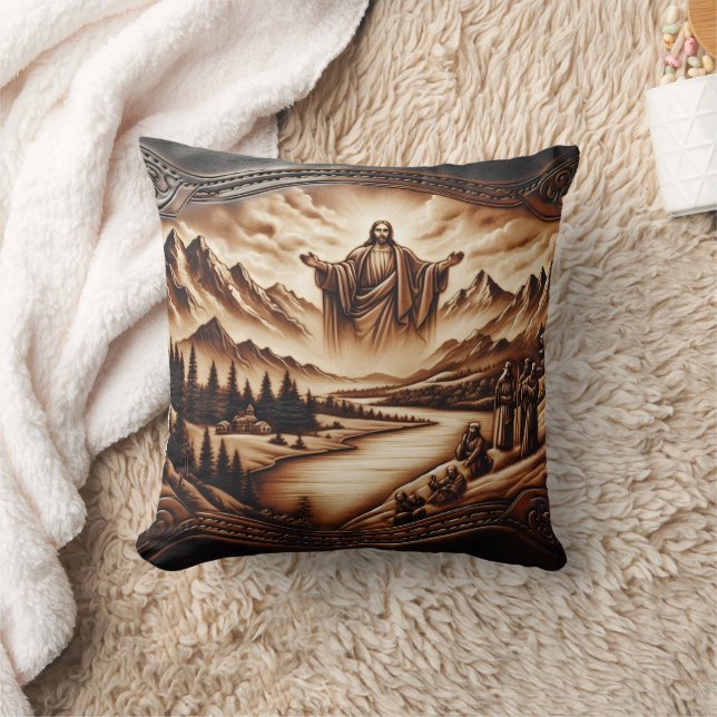 Jesus Inspires Peace Among Mountains and Rivers Throw Pillow (Blanket)