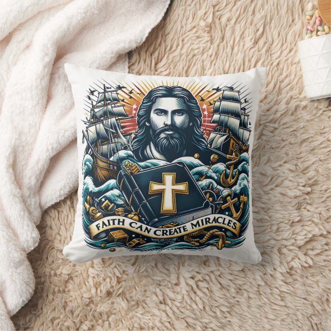 Jesus inspiring faith among waves throw pillow (Blanket)