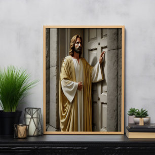 Jesus Inviting at Antique Door Poster