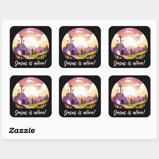 Jesus Is Alive - Easter Christian Cross Square Sticker (Sheet)