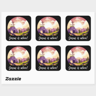 Jesus Is Alive - Easter Christian Cross Square Sticker