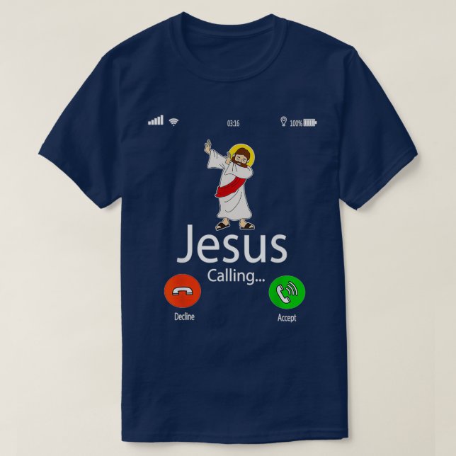 Jesus Is Calling Christmas Gift T-Shirt (Design Front)