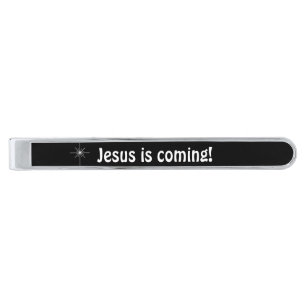 Jesus is coming silver finish tie bar